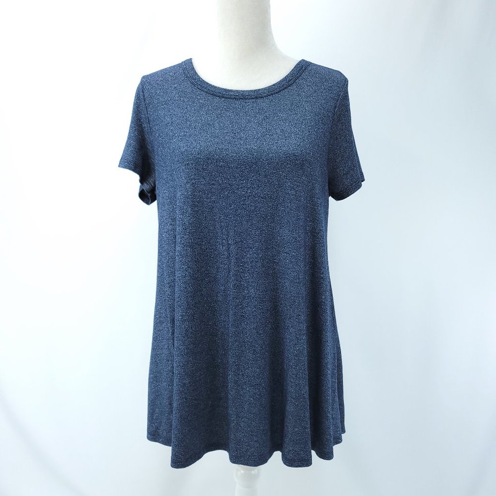Acemi Womens Medium Navy Blue Fleck Swing Style Short Sleeve Blouse Tunic Top - Picture 4 of 8